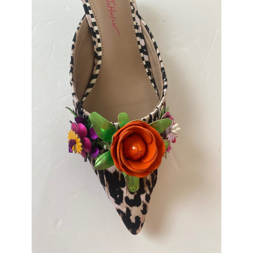 NWOT Betsey Johnson Abigail Leopard Print Floral Kitten Heel Mules sz Size 7.5M - Picture 2 of 9